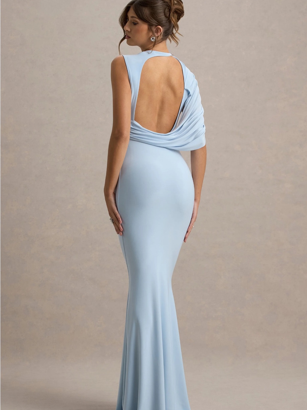 Club L London Pale Blue Backless Draped Evening Gown